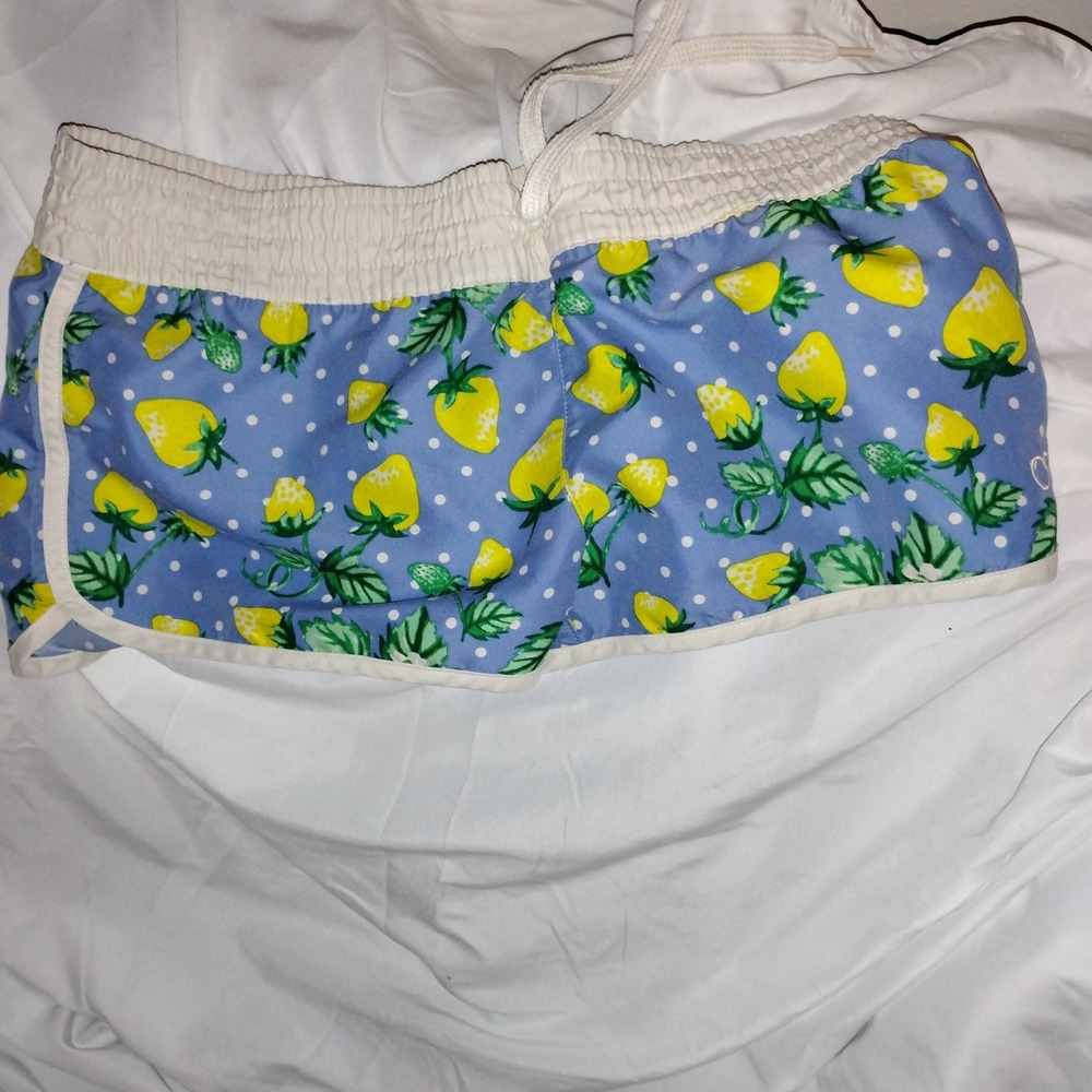 Op Vintage Y2k , 90s, 70s Style Shorts W Pears On Blue - Picture 2 of 6